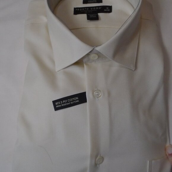 Men's PRONTO UOMO Egg Shell Button Down Shirt 18 34/35 NWT - Picture 1 of 4